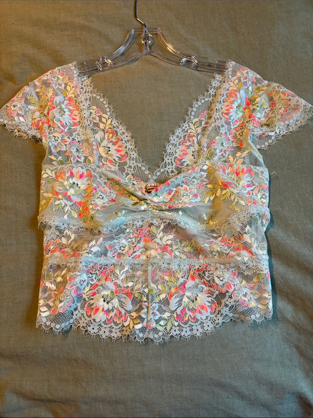 Sheer Floral Lace V-Neck Crop Top in Multicolor